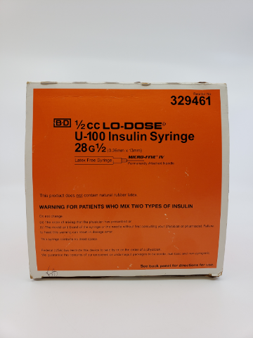 BD 329461 LO-DOSE U-100 Insulin Syringe 28G 1/2cc - Pack of 58